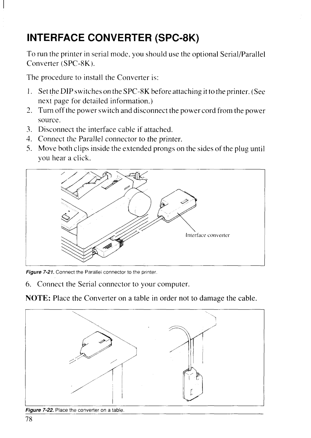 Star Micronics LC24-20 user manual Interface Converter SPC-8K, Connect the Parallel connector to the printer 