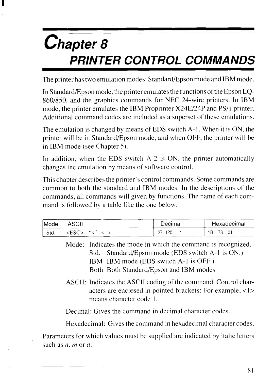 Star Micronics LC24-20 user manual Printer Control Commands 