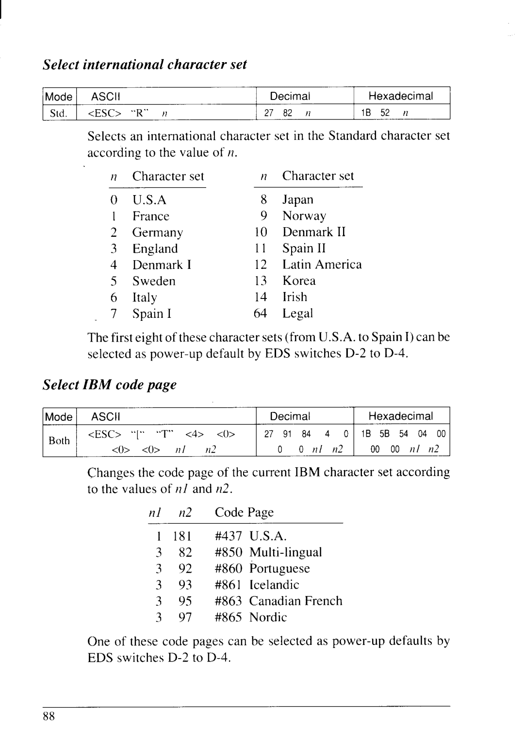 Star Micronics LC24-20 user manual Select international character set, Select IBM code 