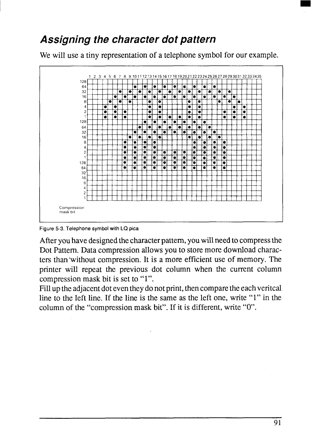 Star Micronics LC24-200 user manual Assigning the character dot pattern, Telephone symbol with LQ pica 