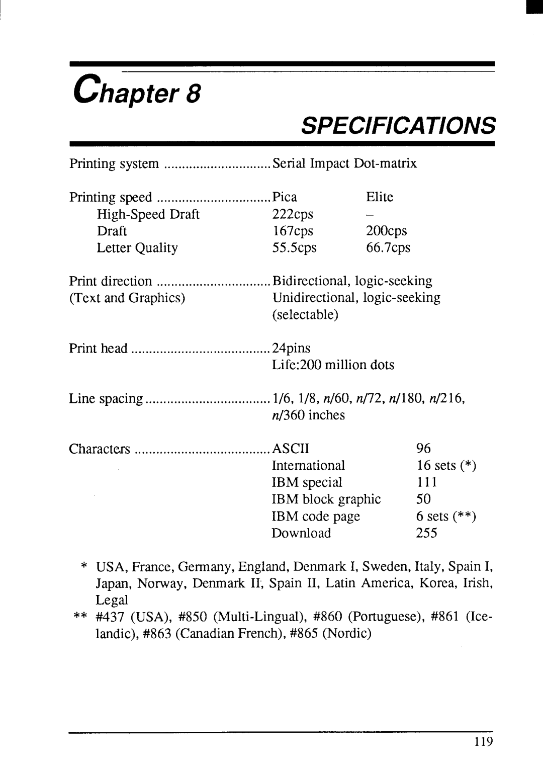 Star Micronics LC24-200 user manual Specifications 