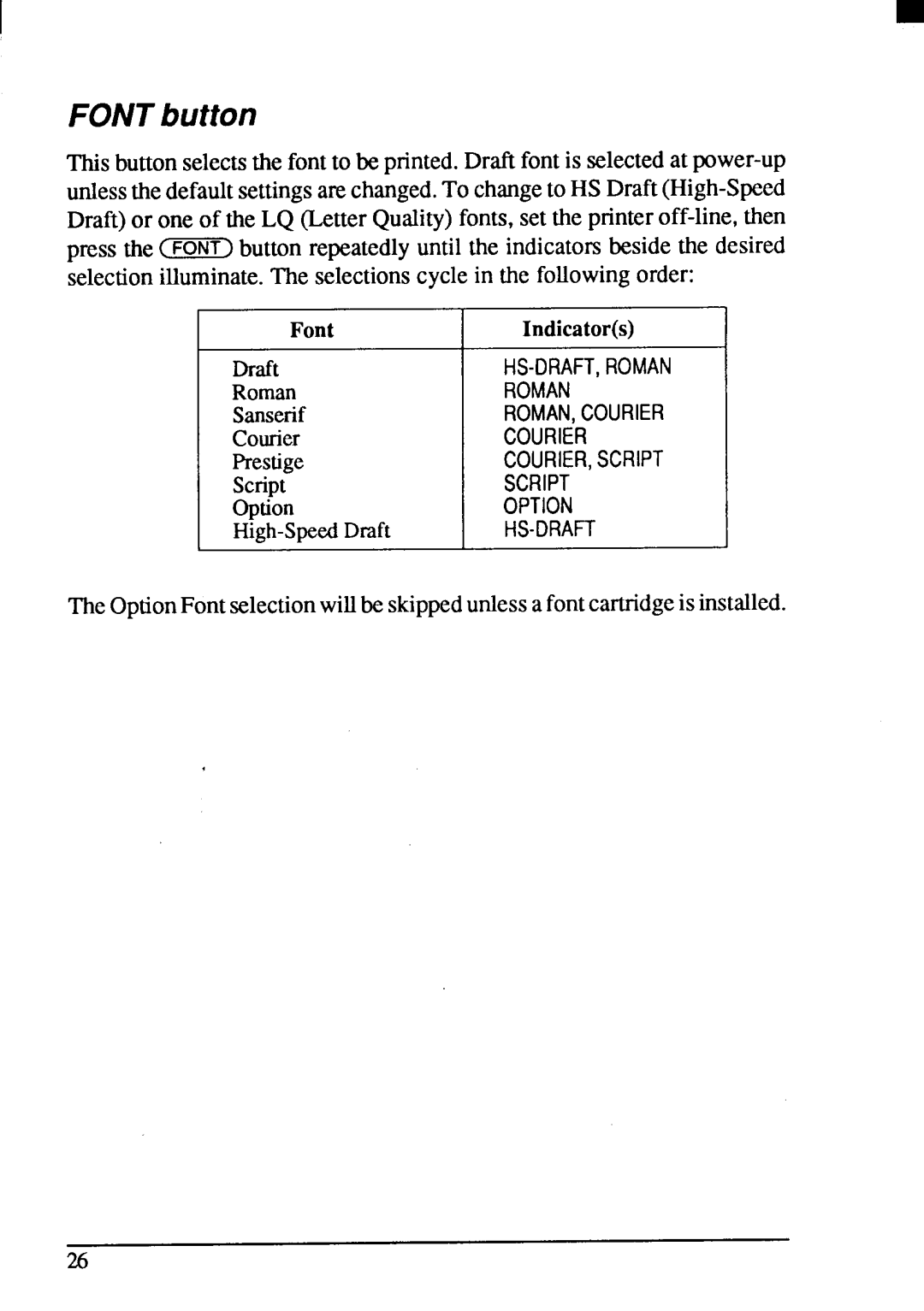 Star Micronics LC24-200 user manual Font button 