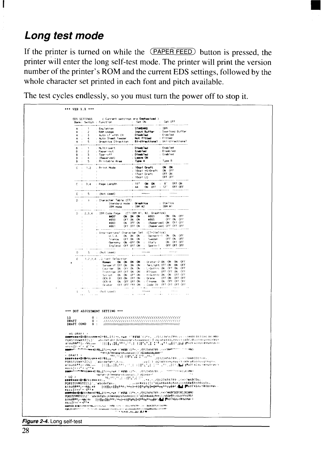 Star Micronics LC24-200 user manual Long test mode 