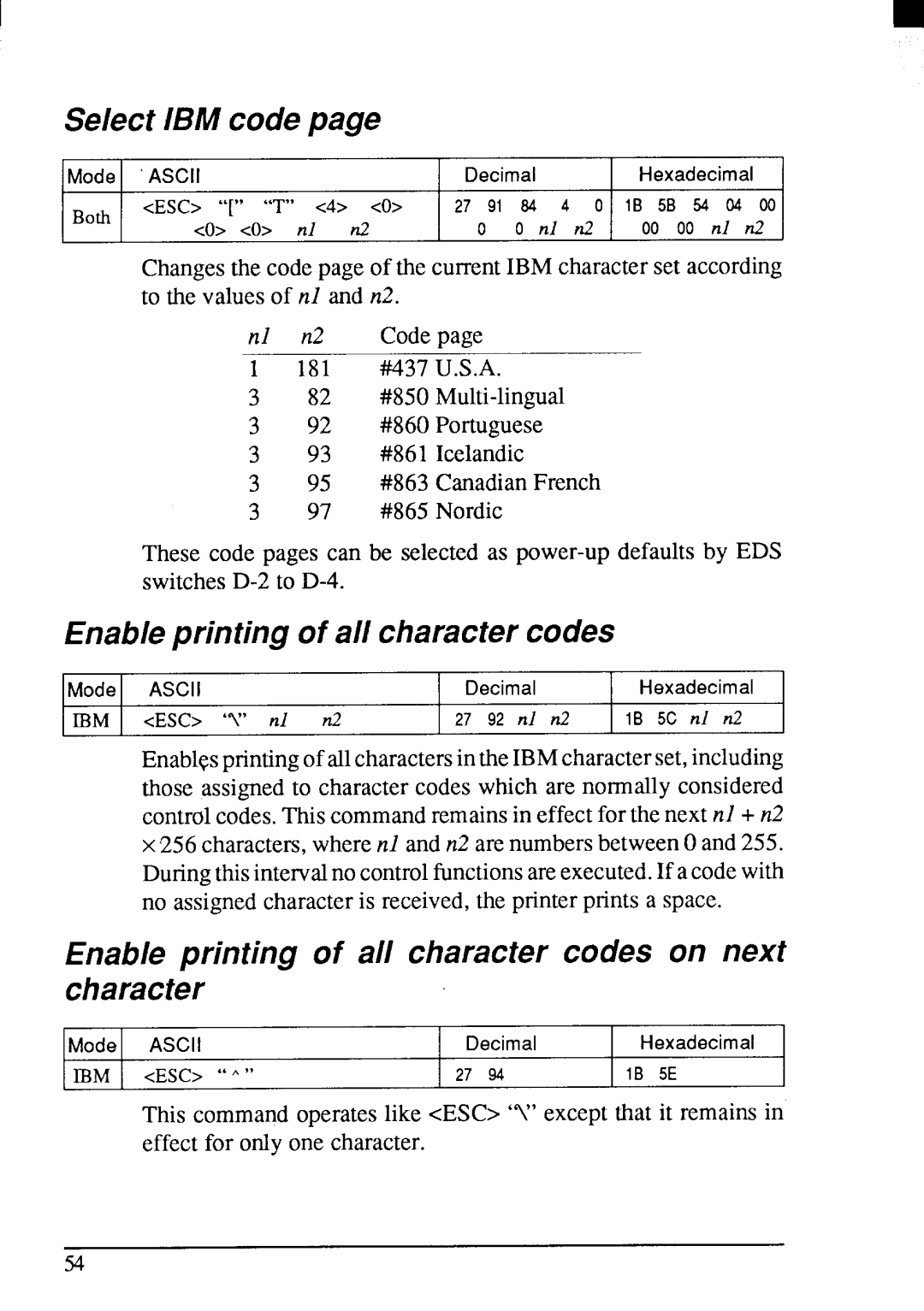 Star Micronics LC24-200 user manual Select IBM code, Enable printing of all character codes 