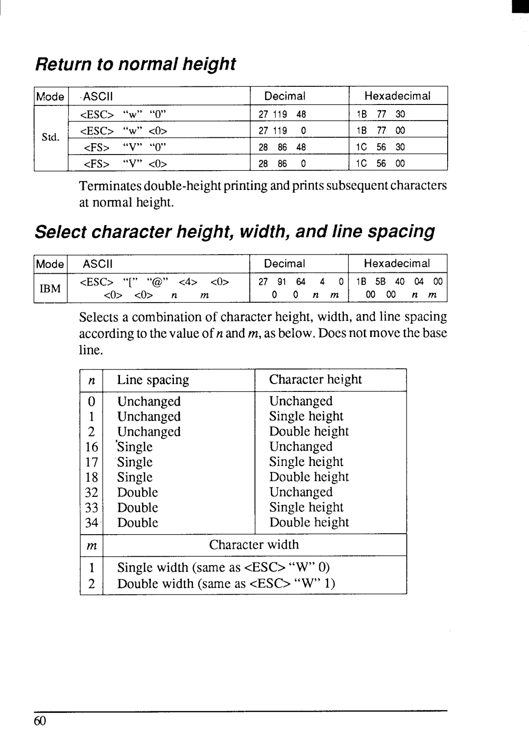 Star Micronics LC24-200 user manual Return to normal height, Select character height, width, and line spacing 