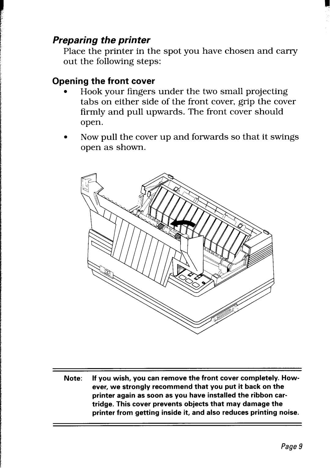 Star Micronics LC24-30 user manual Preparing the printer, Opening the front cover 