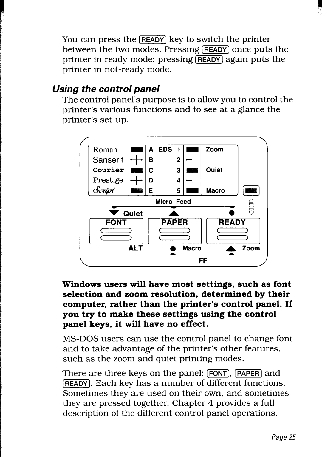 Star Micronics LC24-30 user manual Using the control panel 