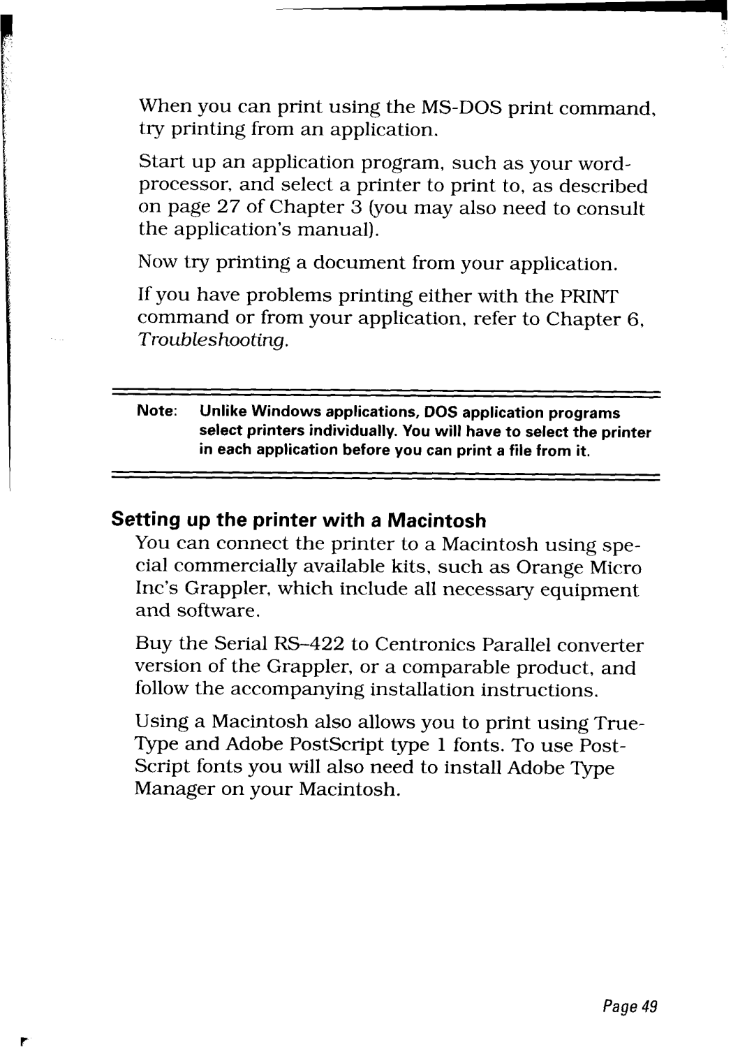 Star Micronics LC24-30 user manual Setting up the printer with a Macintosh 