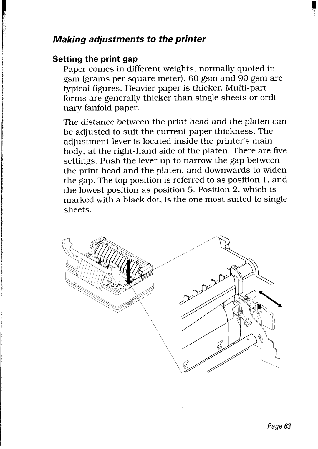 Star Micronics LC24-30 user manual Making adjustments to the printer, Setting the print gap 