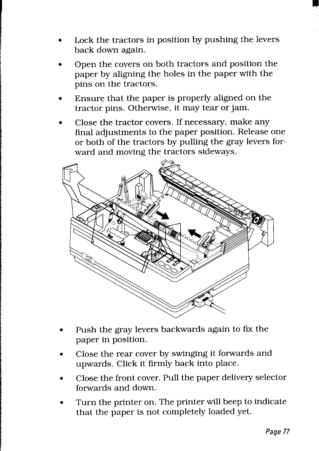 Star Micronics LC24-30 user manual Lock the tractors in position by pushing the levers back down again 