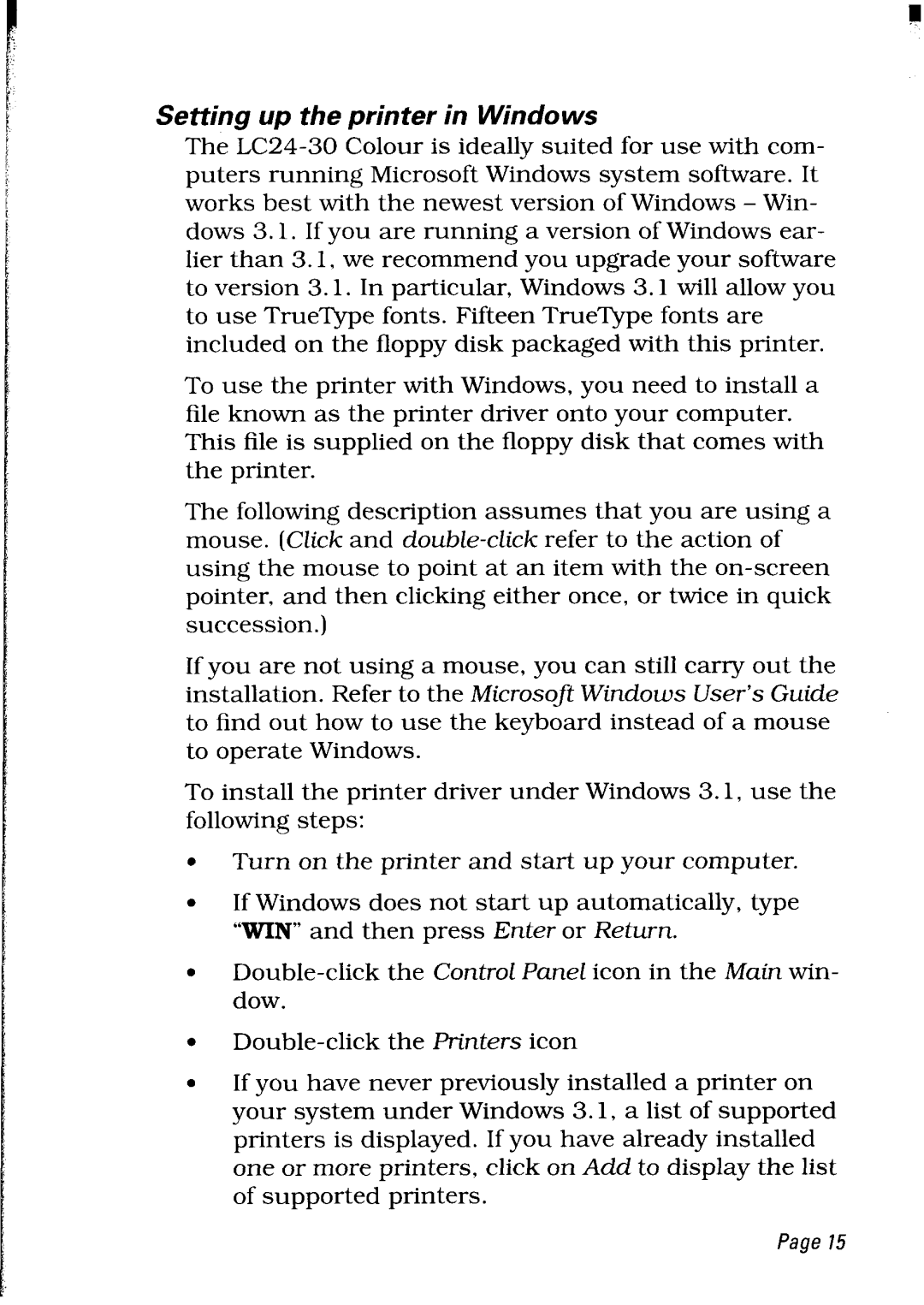 Star Micronics LC24-30 user manual Setting up the printer in Windows 