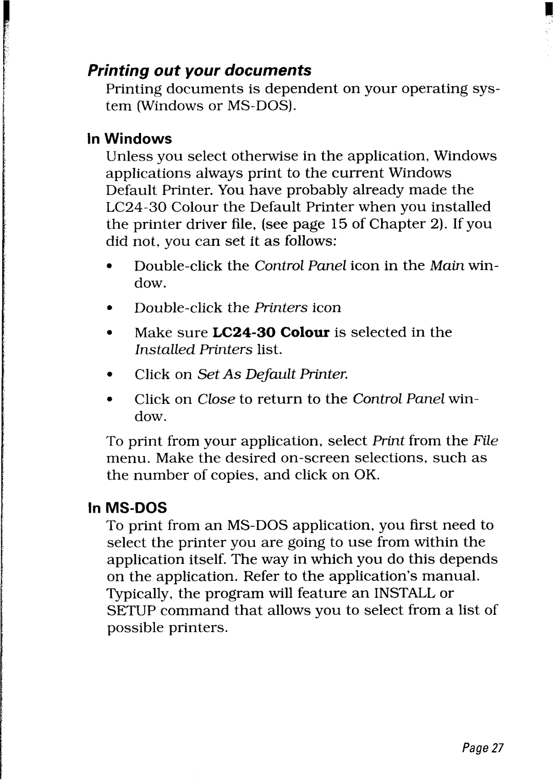 Star Micronics LC24-30 user manual Printing out your documents, Windows, Ms-Dos 