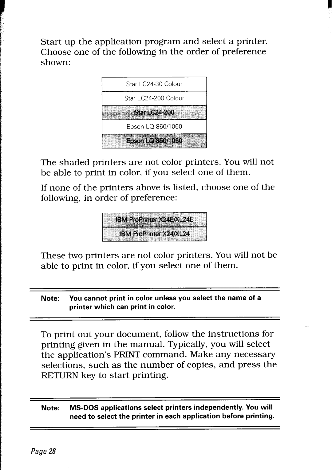 Star Micronics user manual Star LC24-30 Colour Epson LO-860/l 