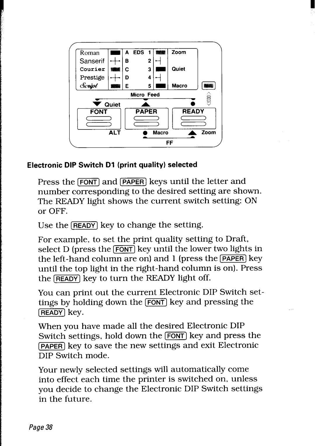 Star Micronics LC24-30 user manual Electronic DIP Switch Dl print quality selected 