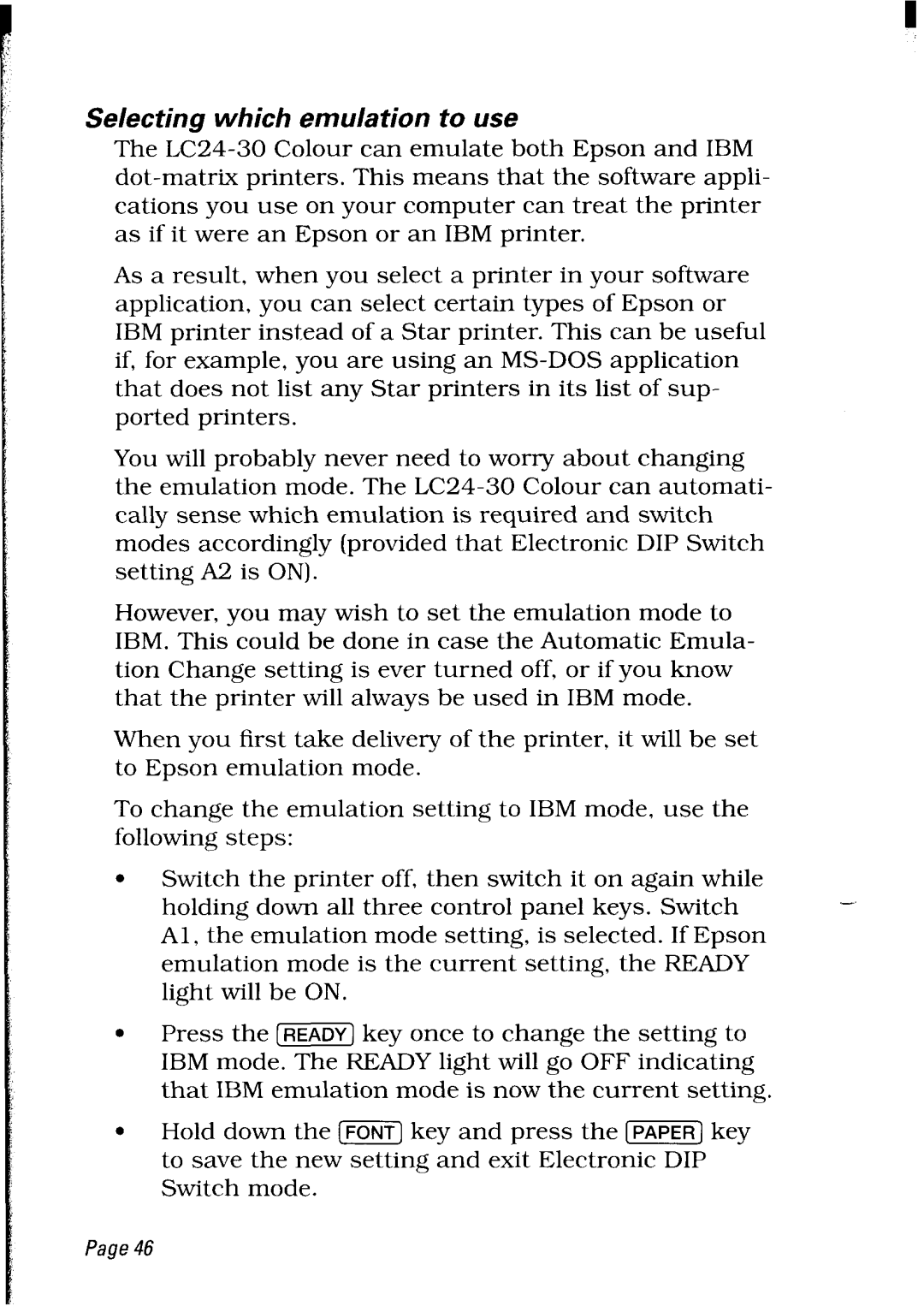 Star Micronics LC24-30 user manual Selecting which emulation to use 