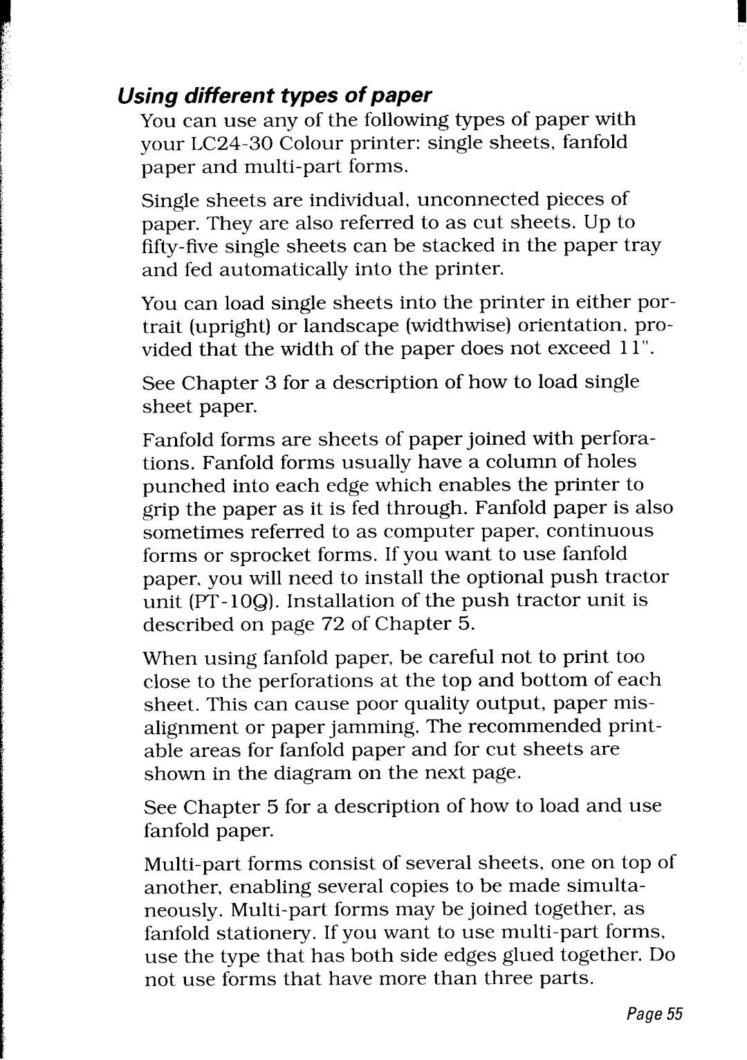 Star Micronics LC24-30 user manual Using different types of paper 