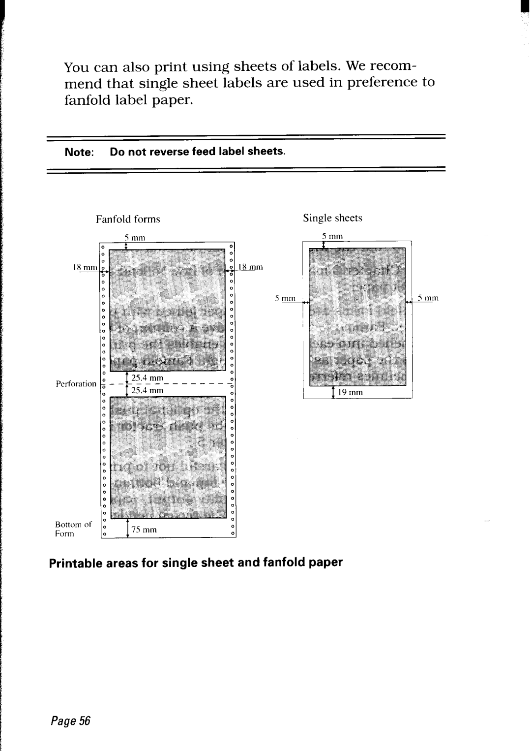 Star Micronics LC24-30 user manual Printable areas for single sheet and fanfold paper 