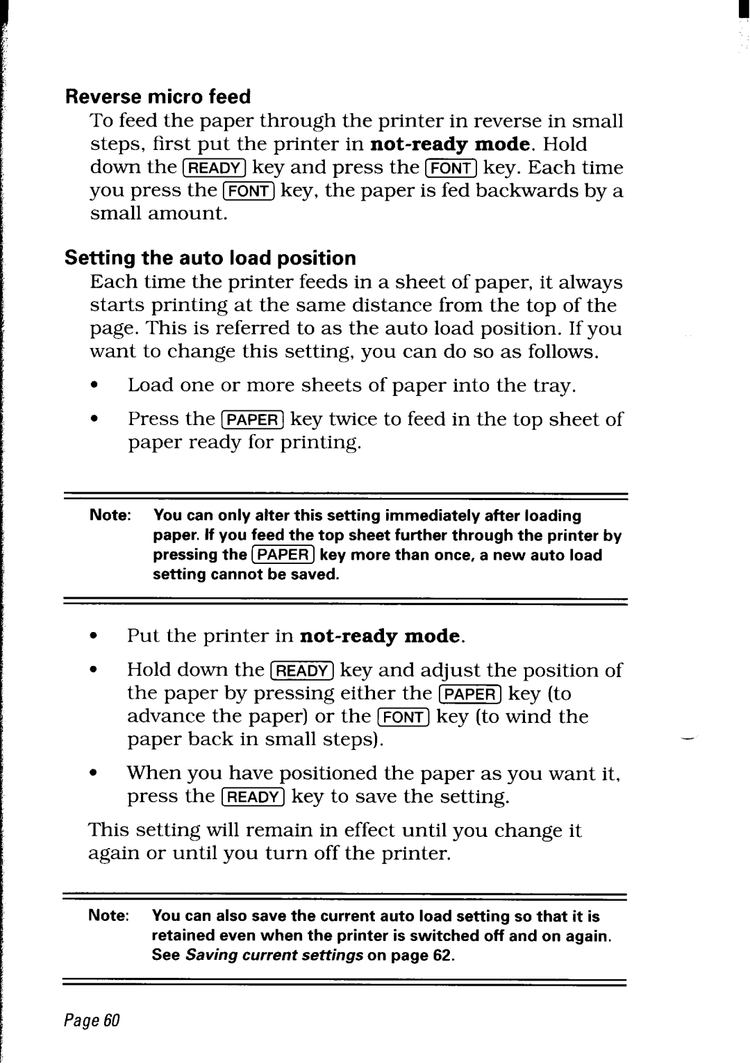 Star Micronics LC24-30 user manual Reverse micro feed, Setting the auto load position 