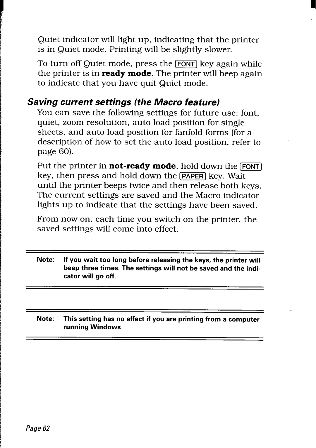 Star Micronics LC24-30 user manual Saving current settings the Macro feature 