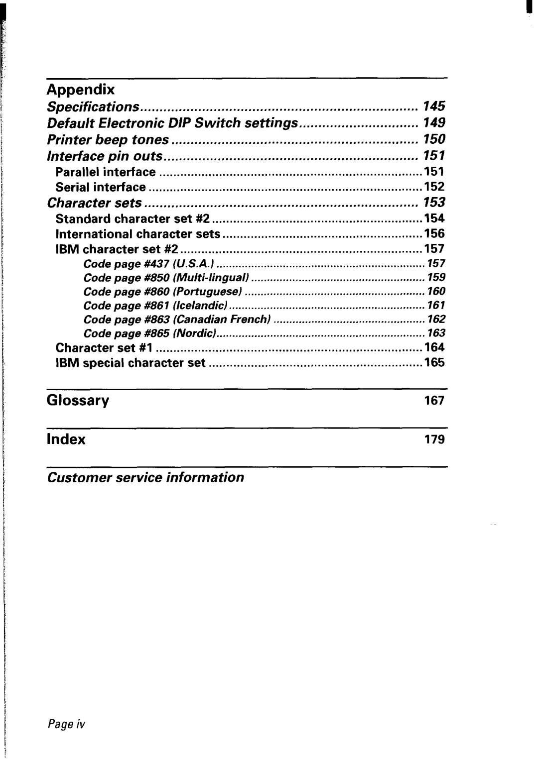 Star Micronics LC24-30 145, Default, Switch settings 149 Printer Beep Tones 150 Interface Pin, 151, Character Sets 153 