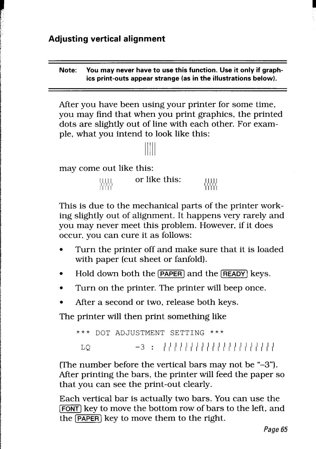 Star Micronics LC24-30 user manual Adjusting vertical alignment, DOT Adjustment Setting 