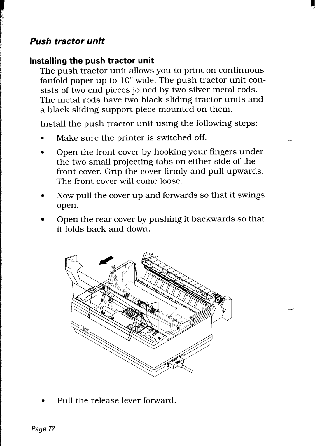 Star Micronics LC24-30 user manual Push tractor unit, Installing the push tractor unit 