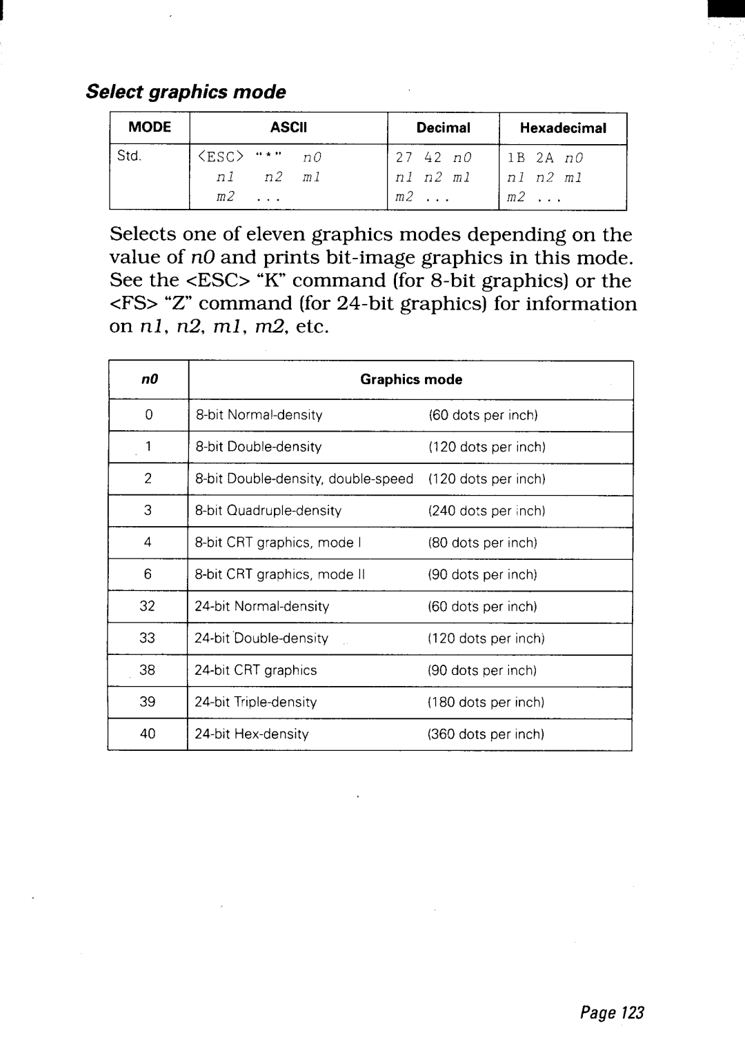 Star Micronics LC24-300 user manual Select Graphics mode 