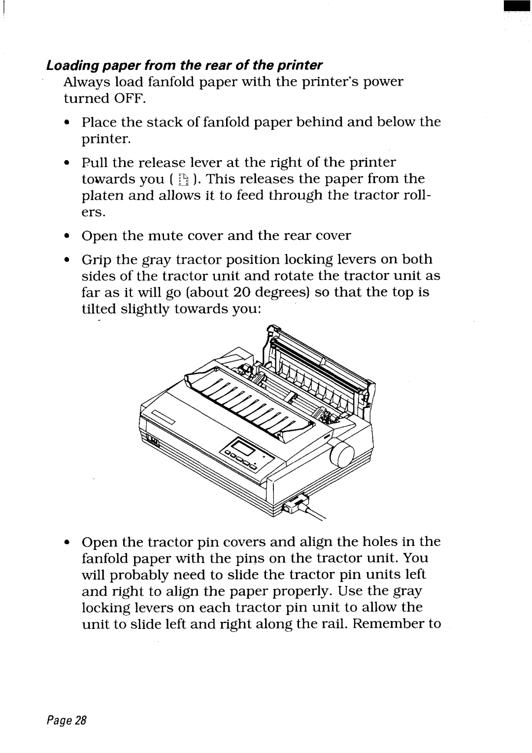 Star Micronics LC24-300 user manual Loading paper from the rear of the printer 