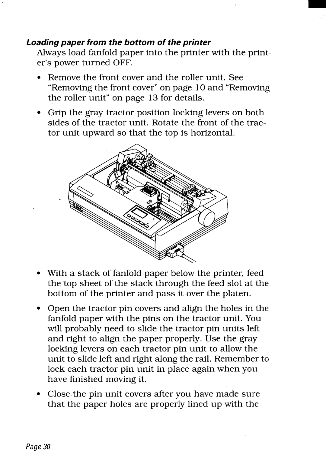 Star Micronics LC24-300 user manual Loading paper from the bottom of the printer 