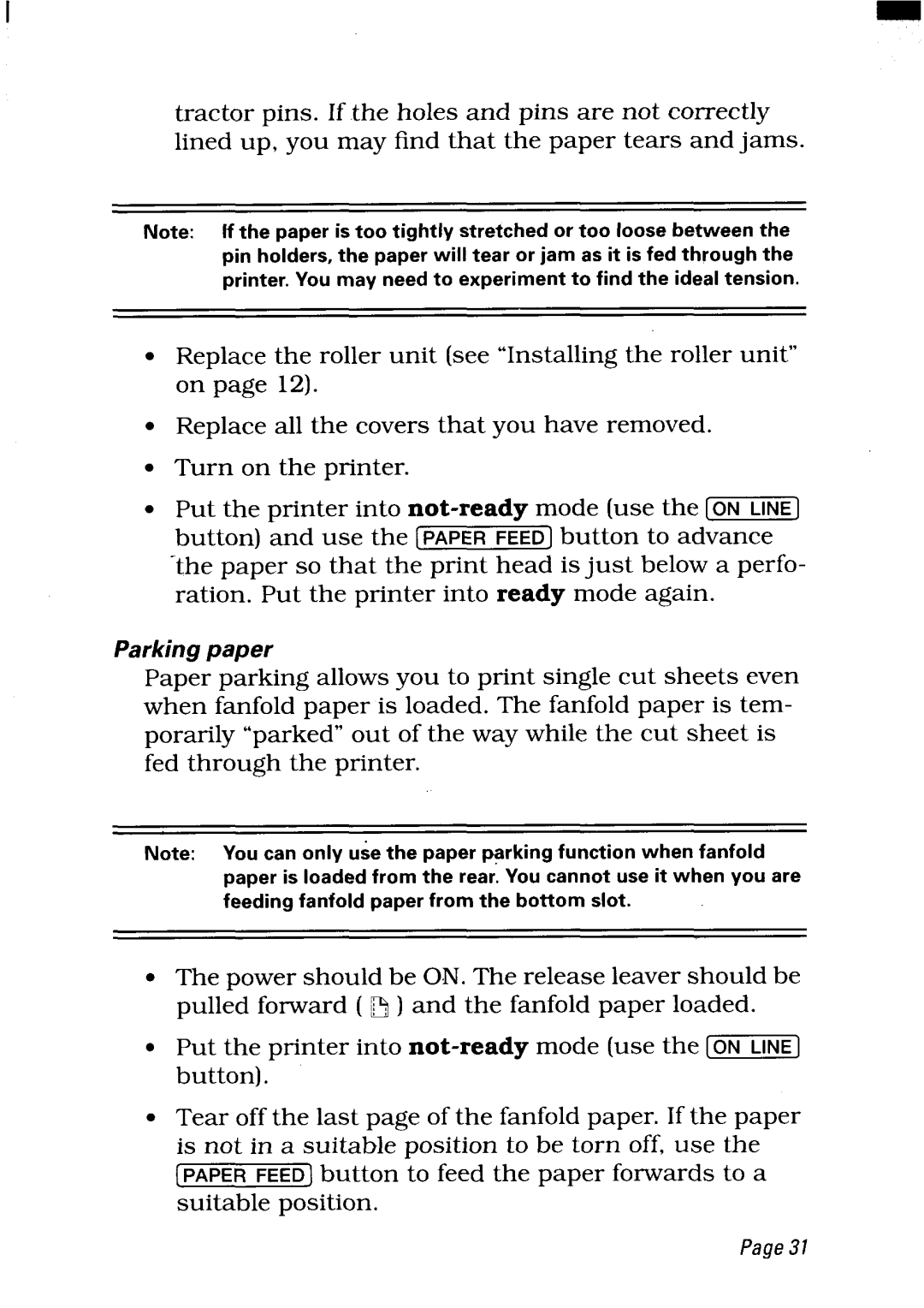 Star Micronics LC24-300 user manual Parking paper 