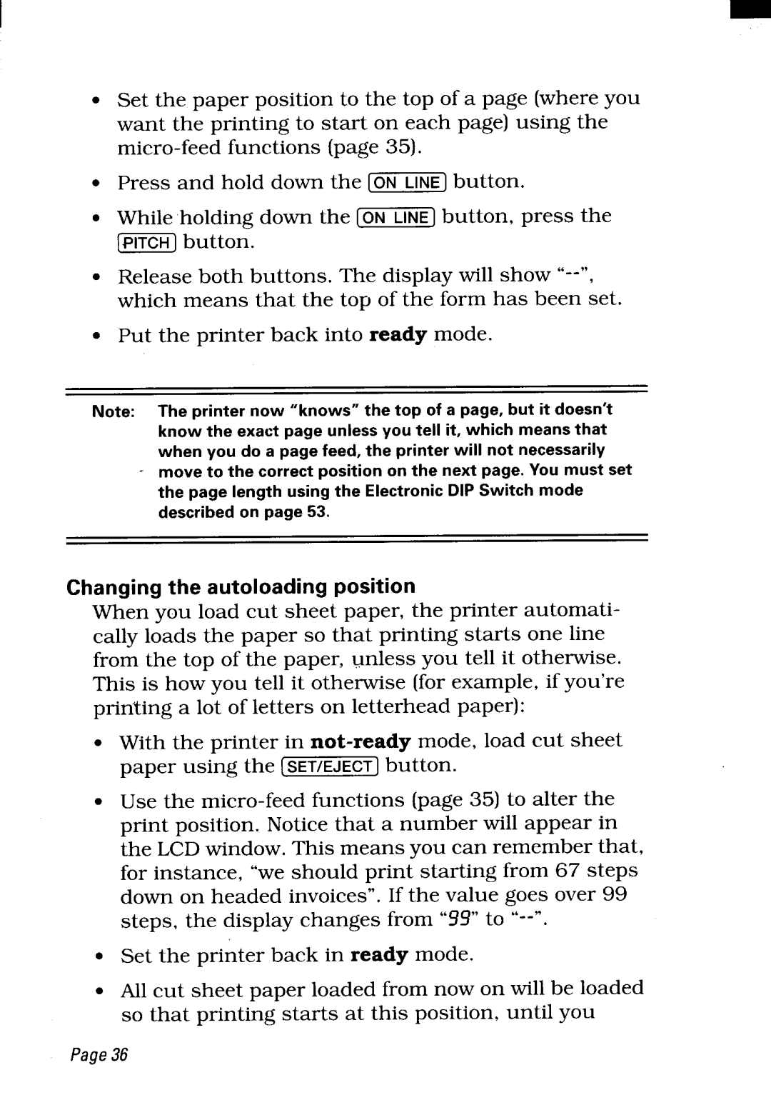 Star Micronics LC24-300 user manual Changing the autoloading position 