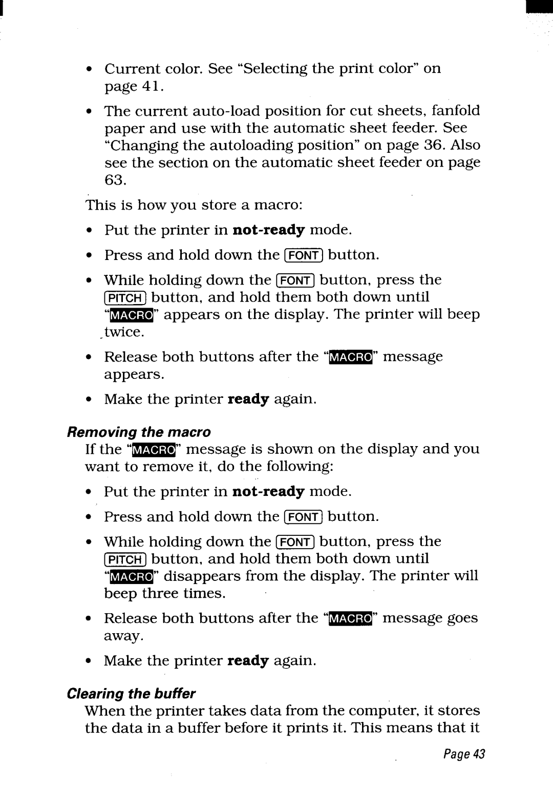 Star Micronics LC24-300 user manual Removing the macro 