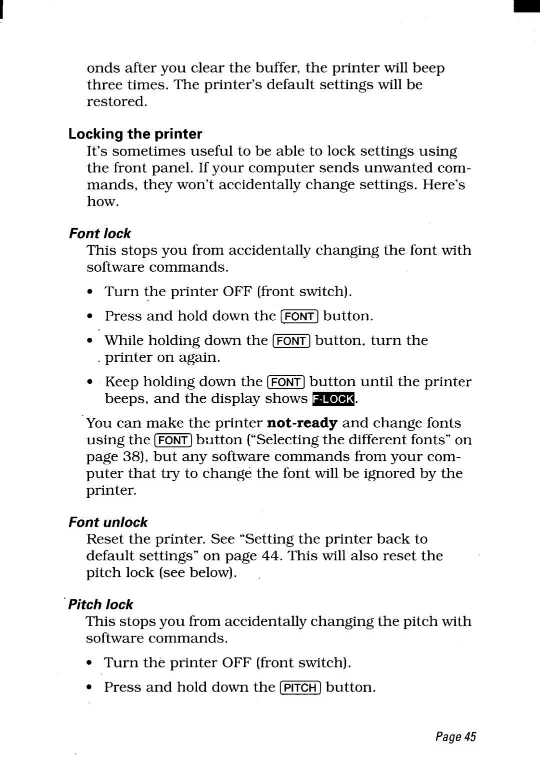 Star Micronics LC24-300 user manual Locking the printer 