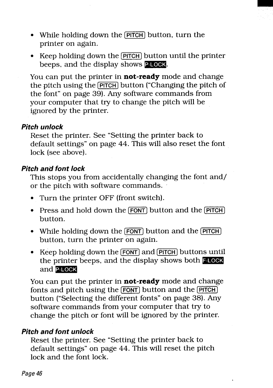 Star Micronics LC24-300 user manual Pitch unlock 