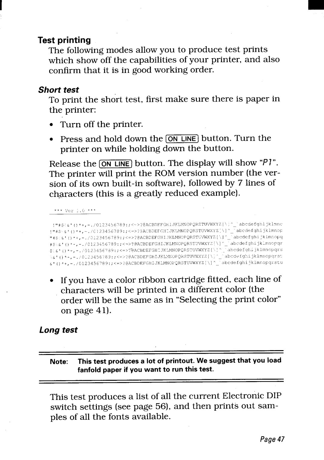 Star Micronics LC24-300 user manual Test printing 