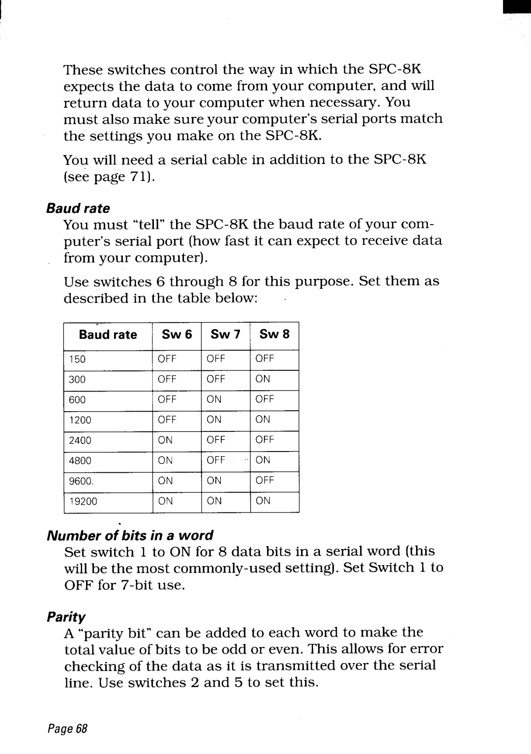 Star Micronics LC24-300 user manual Baud rate 