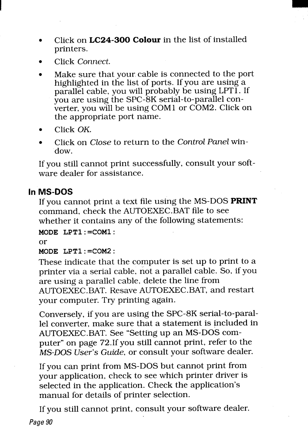 Star Micronics LC24-300 user manual Click Connect, Ms-Dos 