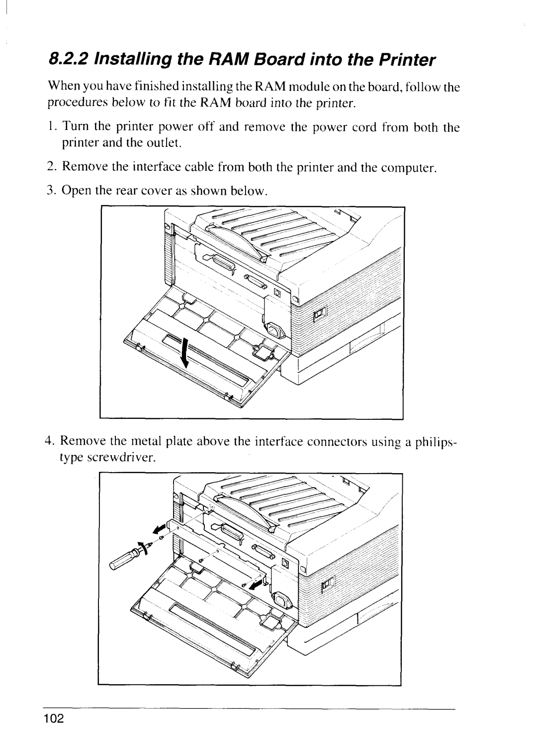 Star Micronics LS-5 EX, LS-5 TT operation manual Installing the RAM Board into the Printer 