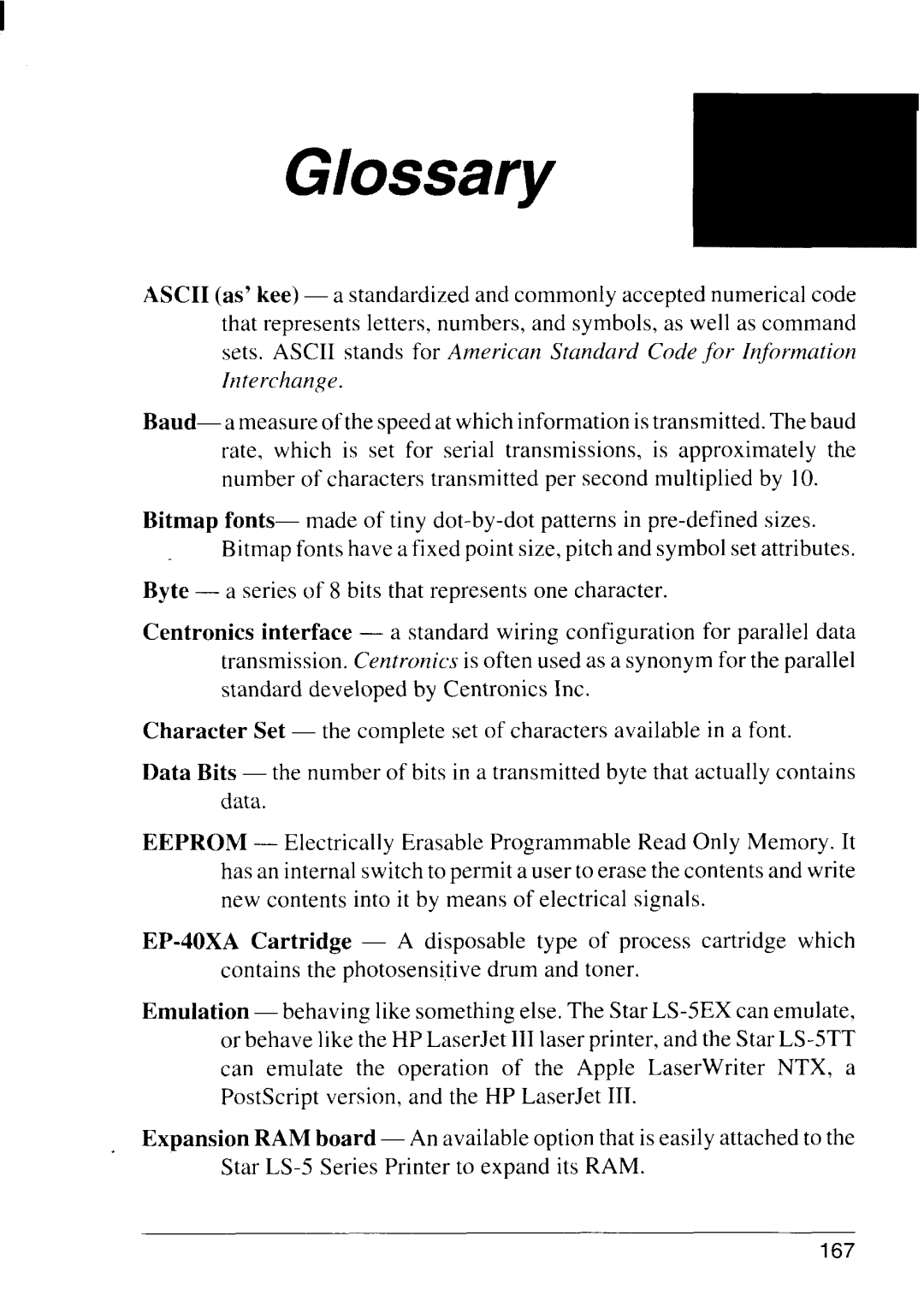 Star Micronics LS-5 TT, LS-5 EX operation manual Glossary 