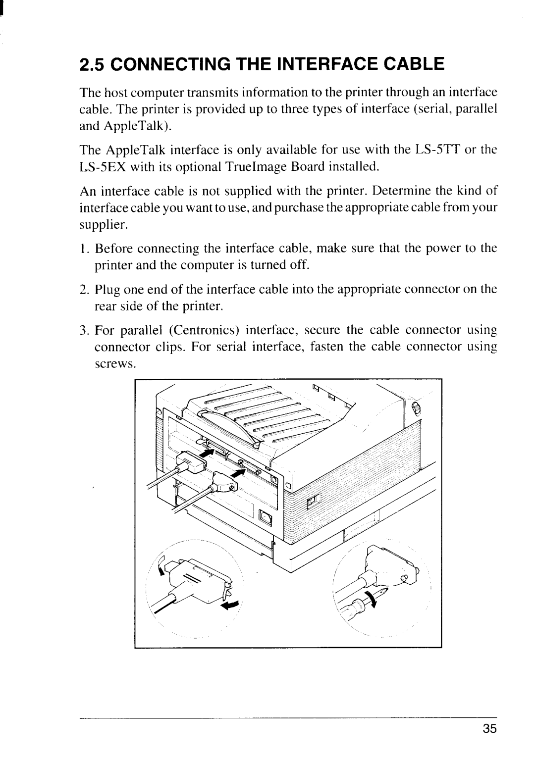 Star Micronics LS-5 TT, LS-5 EX operation manual Connecting The Interface Cable 