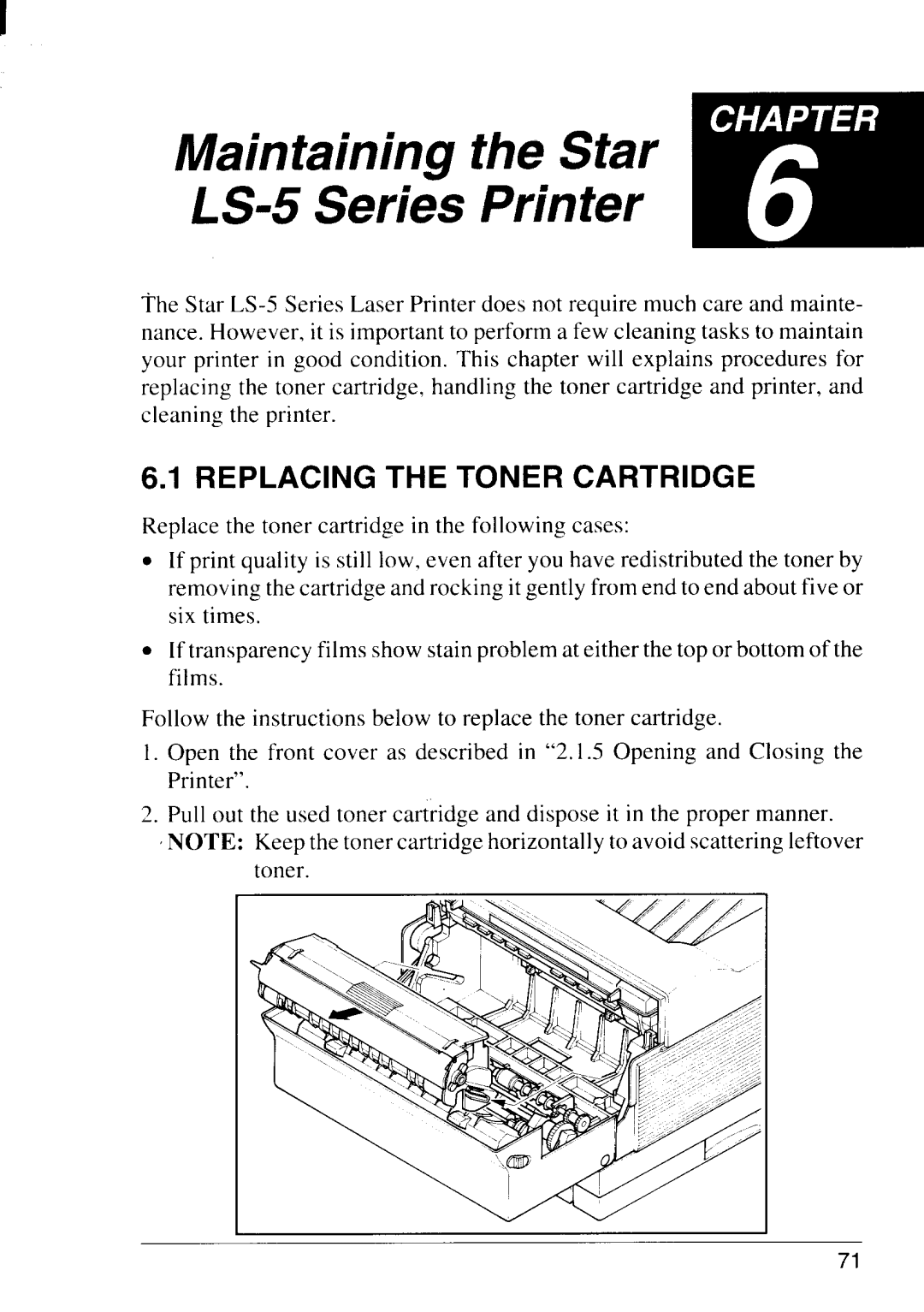 Star Micronics LS-5 TT, LS-5 EX operation manual Replacing The Toner Cartridge, Mt S E!‘ “a L S P 