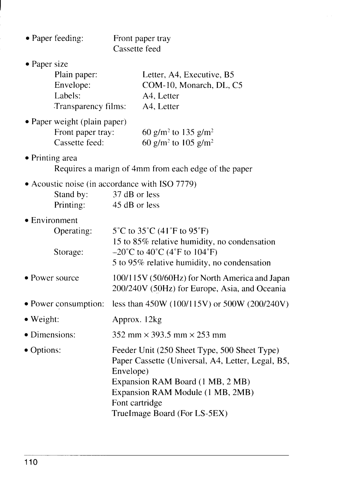 Star Micronics LS-5 EX, LS-5 TT operation manual Requires a marign of 4mm from each edge of the paper 