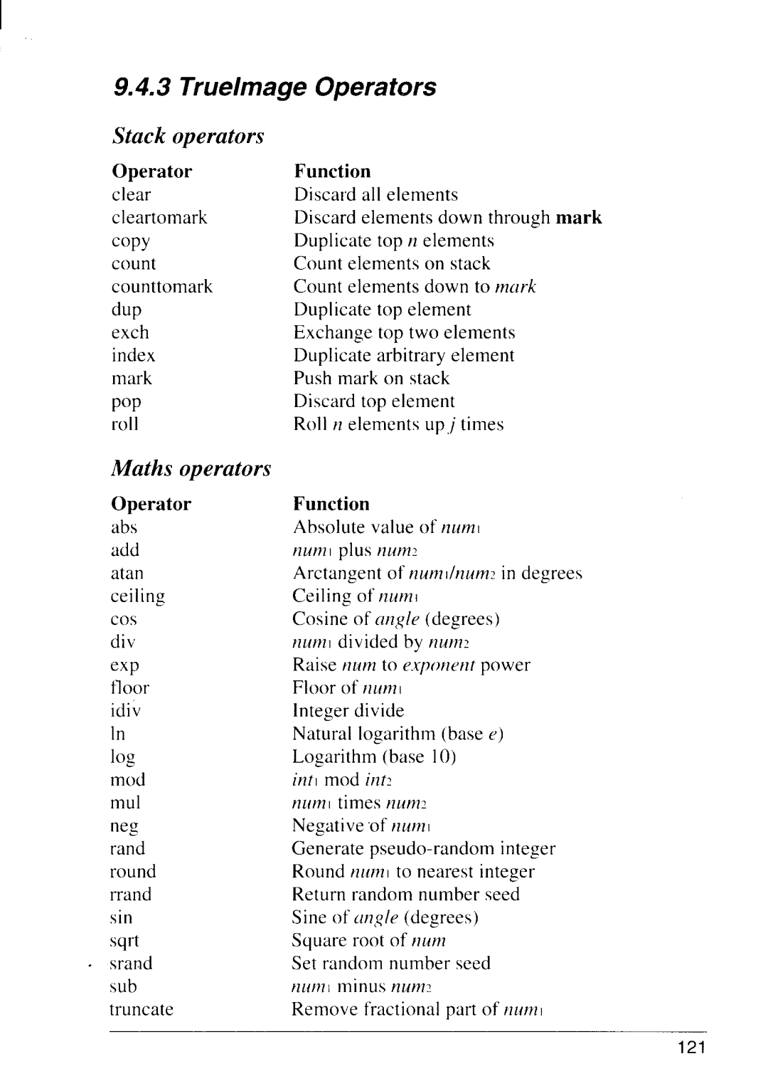 Star Micronics LS-5 TT, LS-5 EX operation manual TrueImage Operators Stack operators, Maths operators 