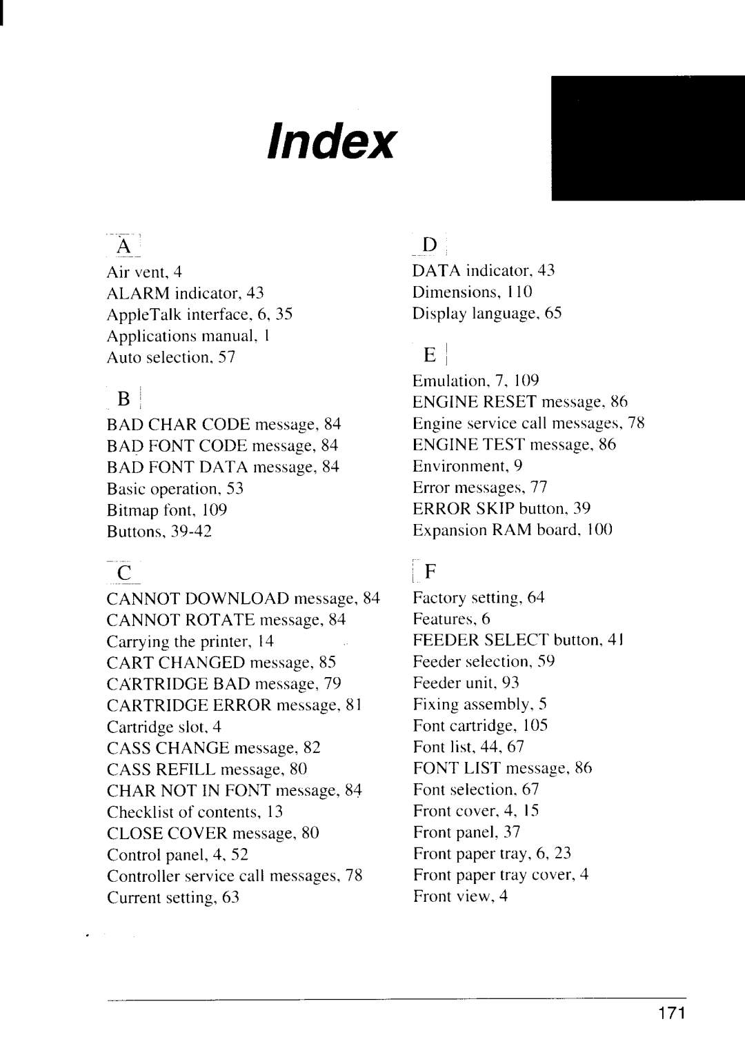 Star Micronics LS-5 TT, LS-5 EX operation manual Index 