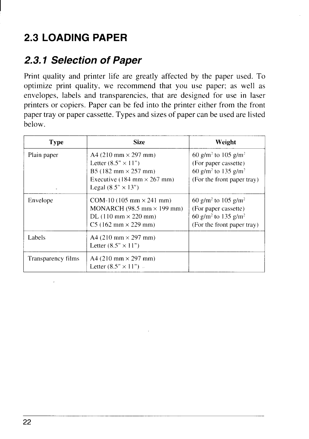 Star Micronics LS-5 EX, LS-5 TT operation manual Loading Paper, Selection of Paper 