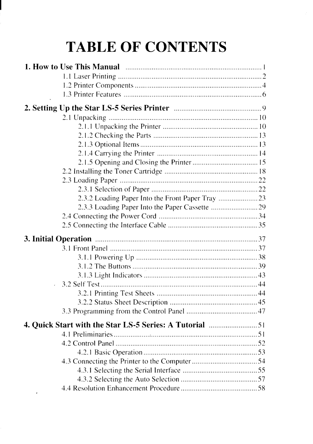 Star Micronics LS-5 EX, LS-5 TT operation manual Table of Contents 