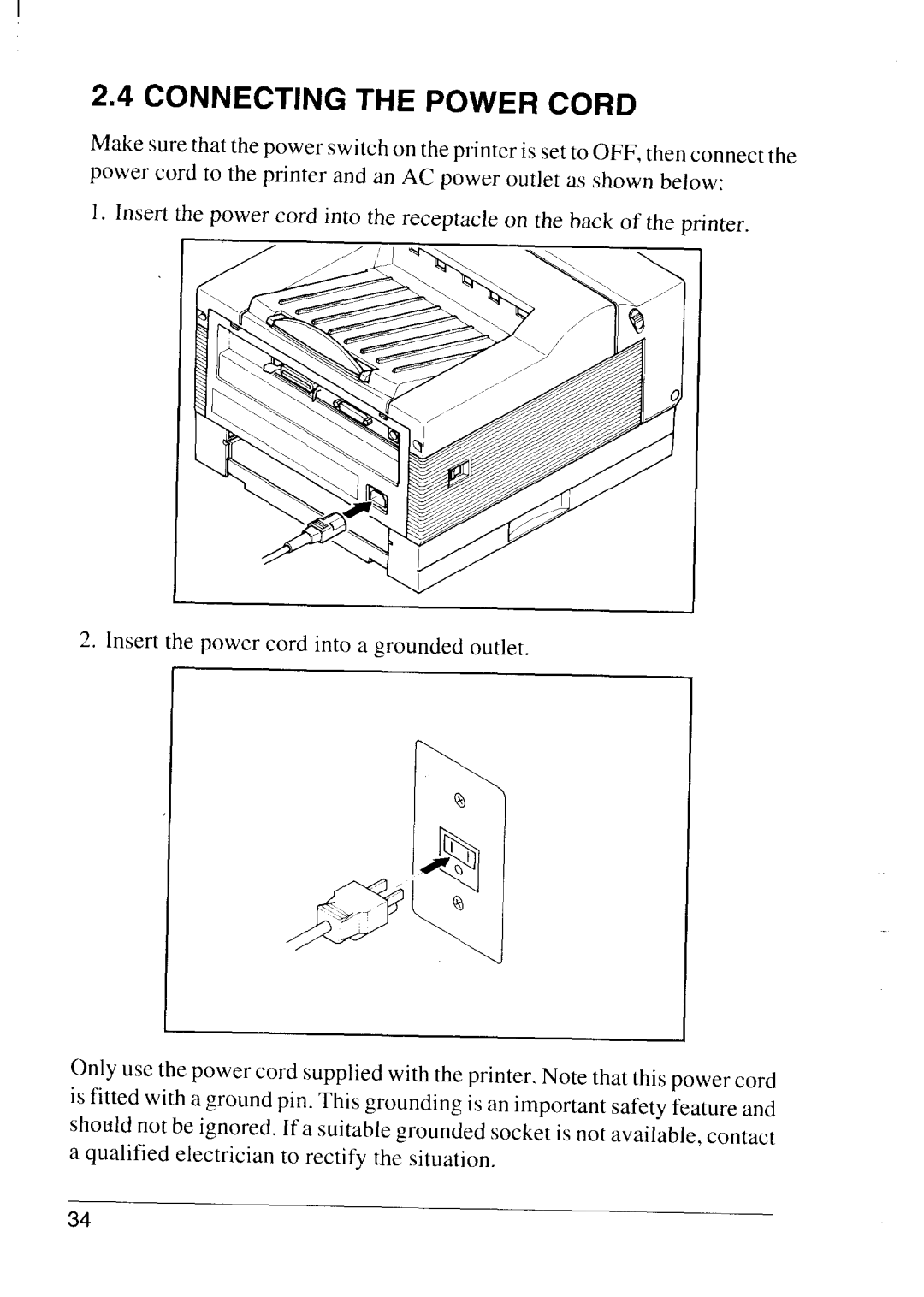 Star Micronics LS-5 EX, LS-5 TT operation manual Connecting the Power Cord 