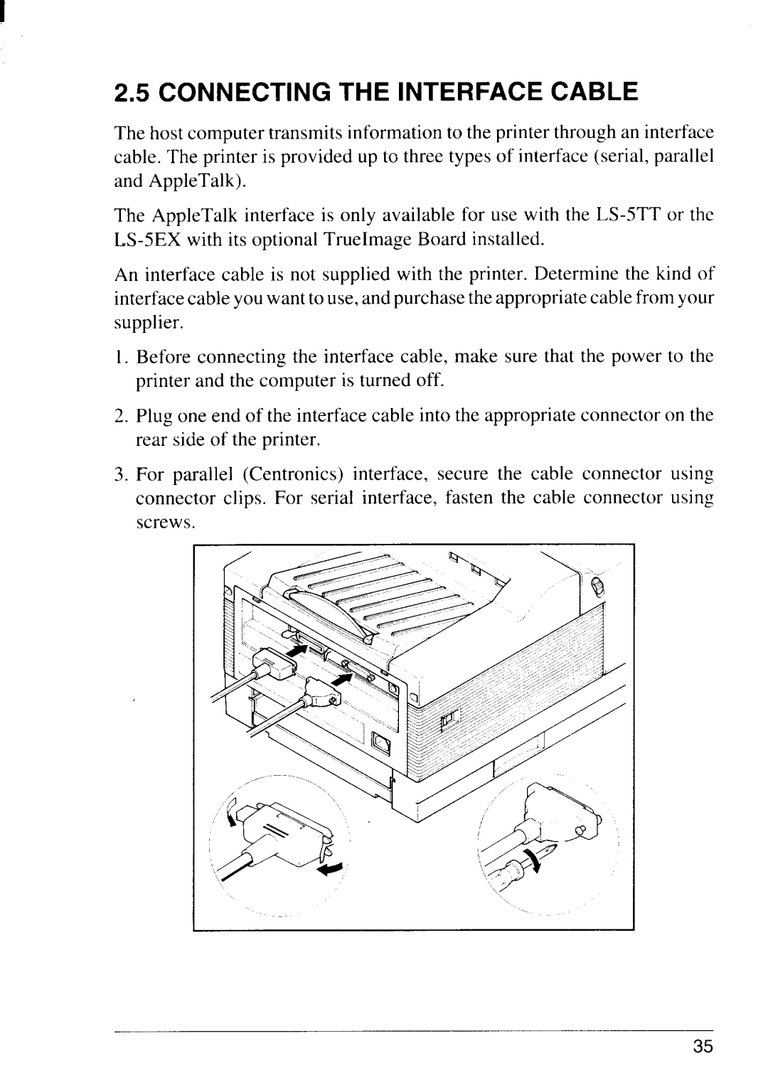 Star Micronics LS-5 TT, LS-5 EX operation manual Connecting the Interface Cable 