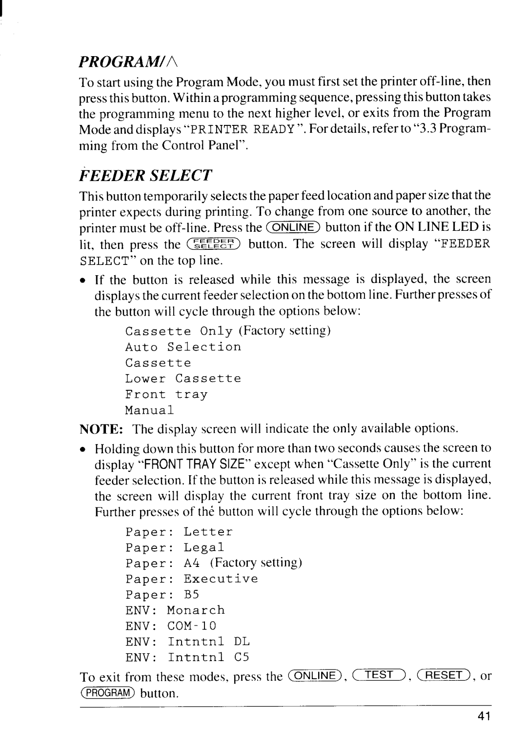 Star Micronics LS-5 TT, LS-5 EX operation manual SELEcT 