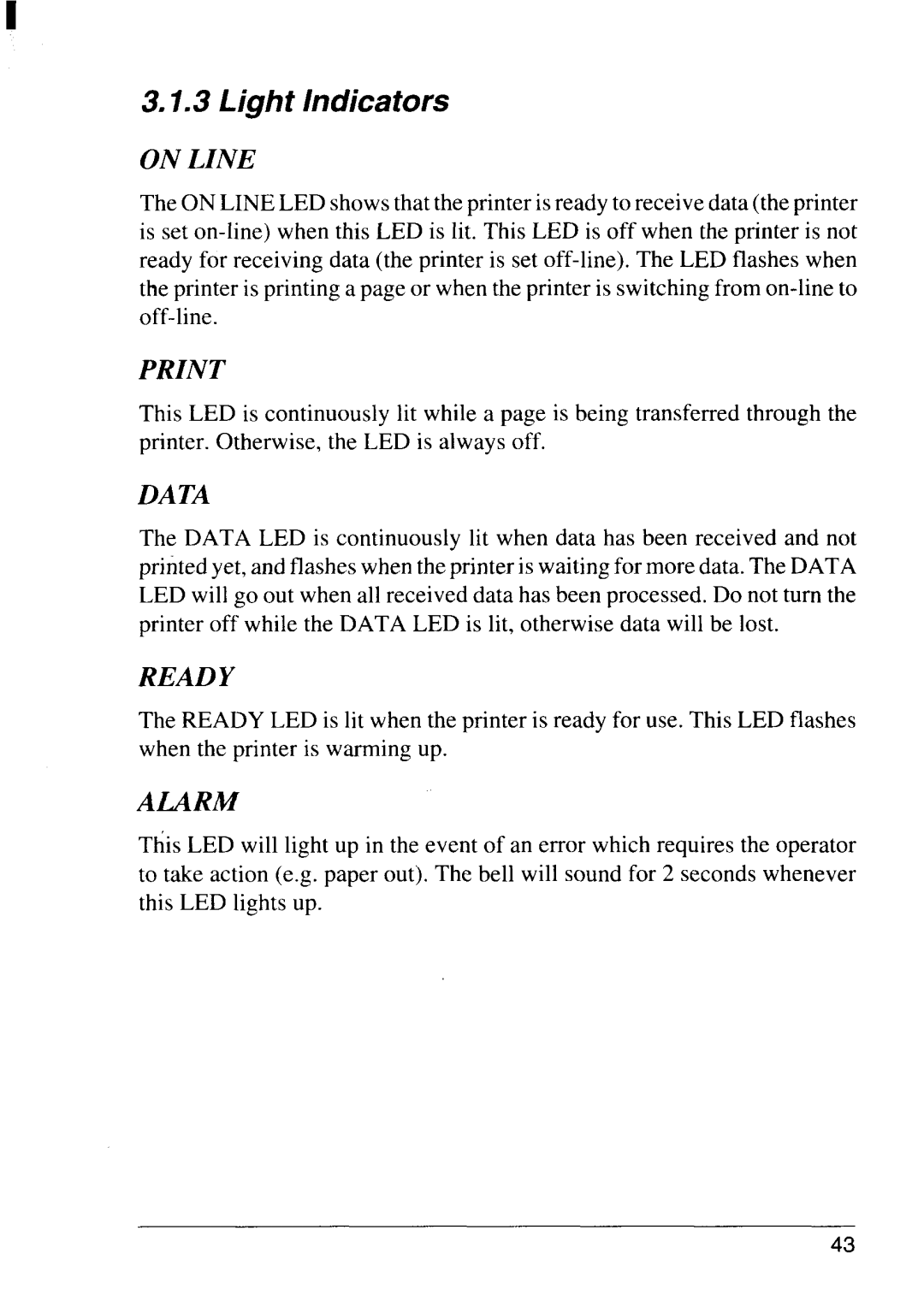 Star Micronics LS-5 TT, LS-5 EX operation manual Light Indicators 